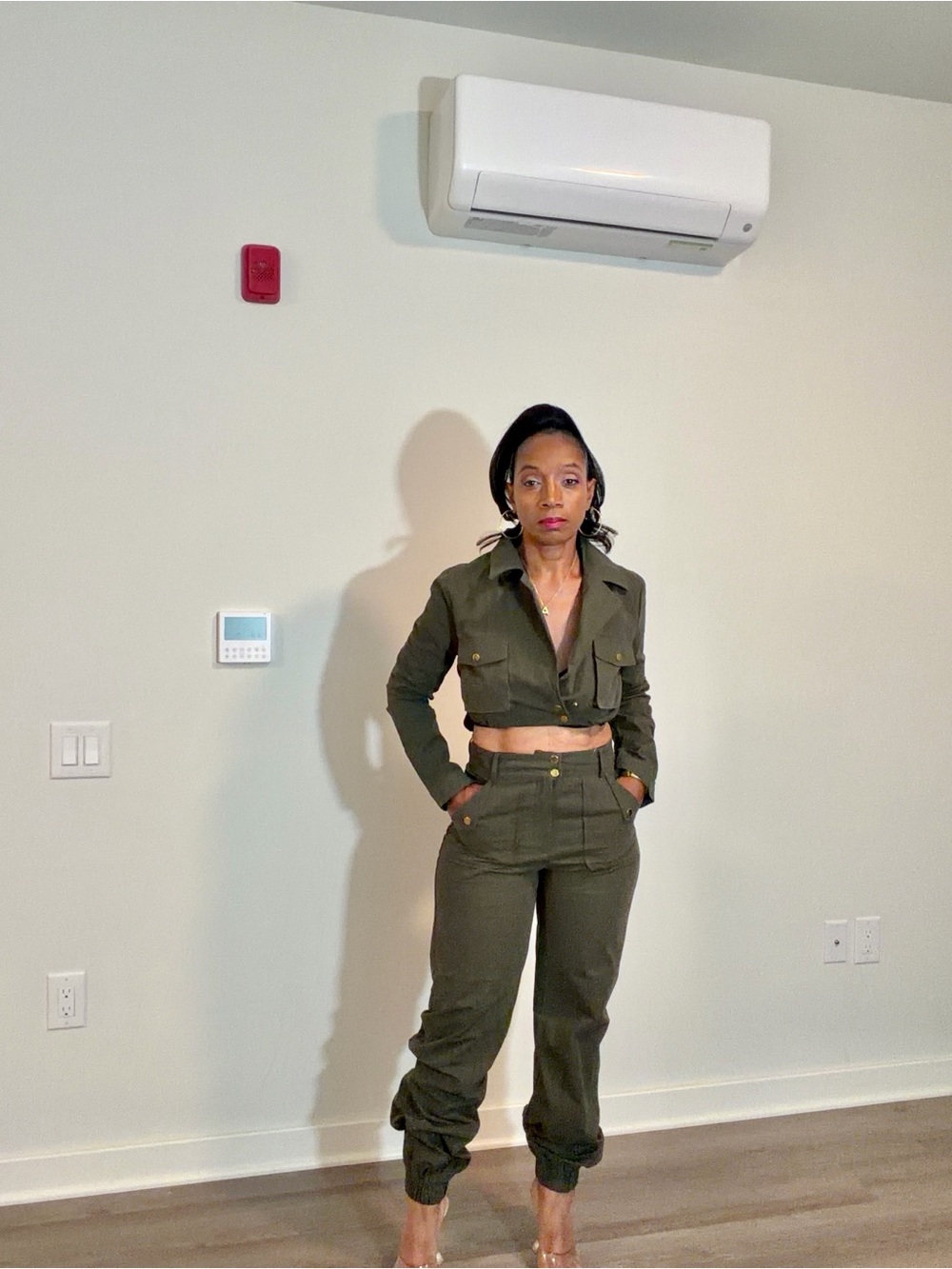 Cropped Utility Jacket & High-Waist Cargo Joggers - Olive